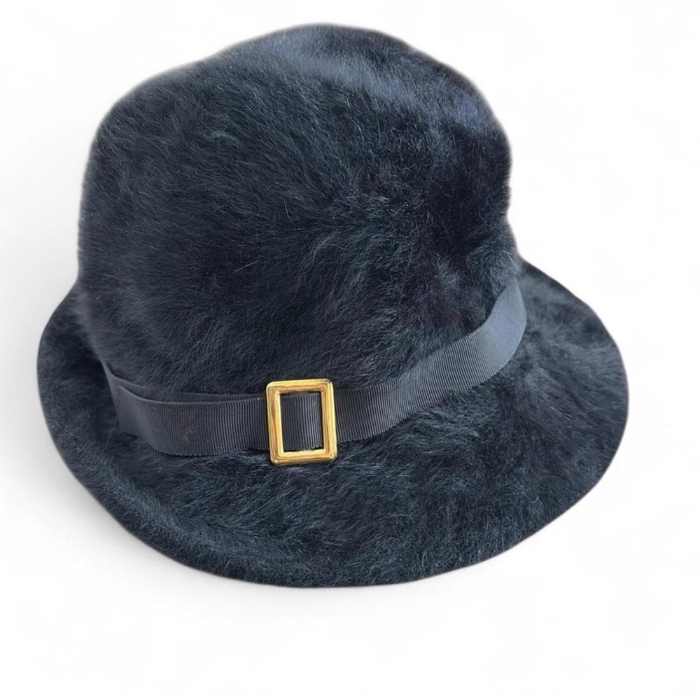 Vintage 1960s Kangol Rachel Rabbit Hair Fugora Hat Fluffy W Gold Buckle England
